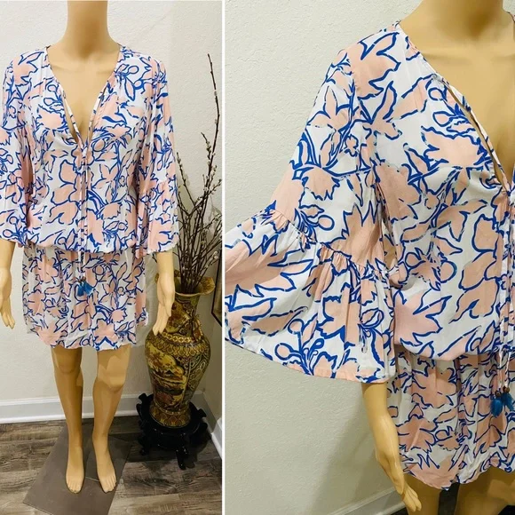 Maaji Blue and Pink Floral Swim Coverup - Picture 3 of 11